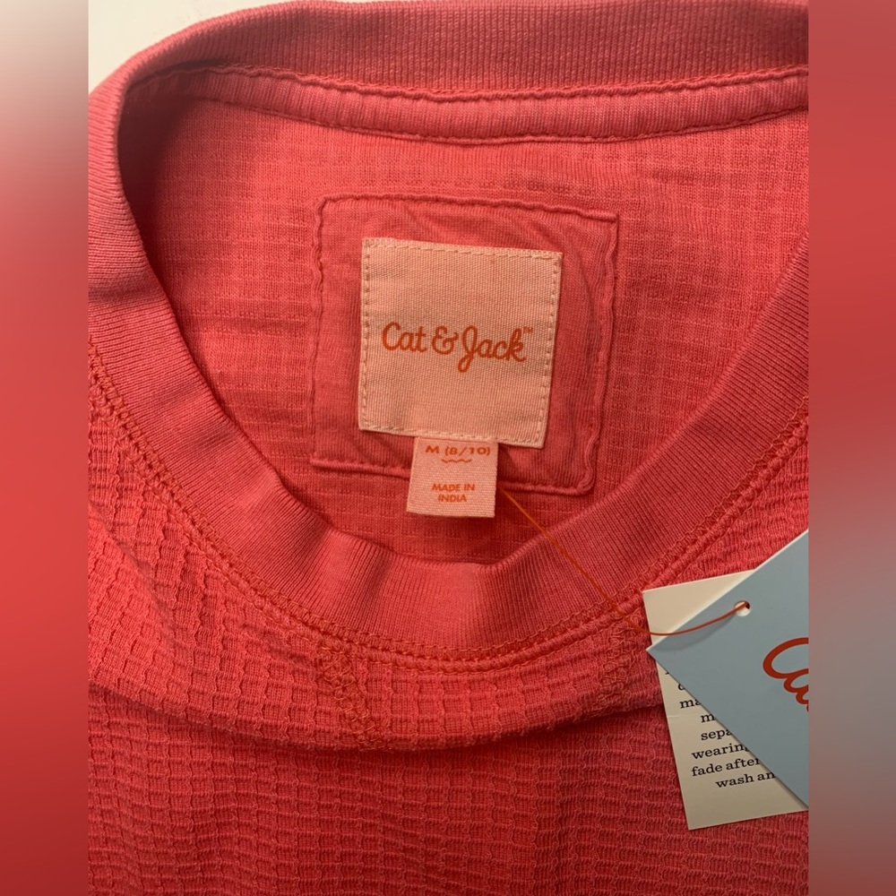 Cat & Jack Girls' Cozy Waffle Long Sleeve Shirt Size:M(8/10) Light Red / NWT - Picture 3 of 3